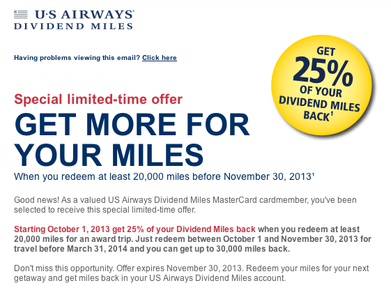 US Airways 25% Award Discount