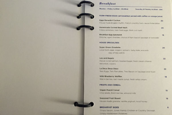 Cochon Volant Breakfast Menu at Hyatt Centric Chicago Loop