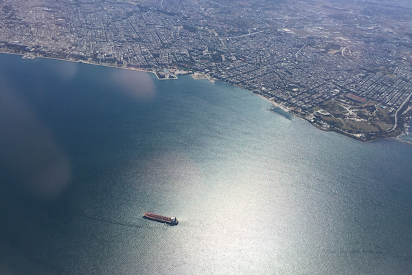 Flying over Thessaloniki on a Aegean Airlines flight to Paris