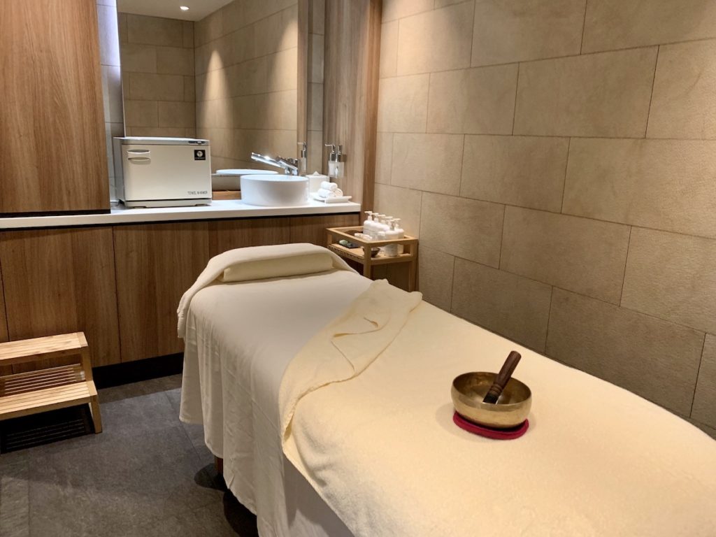 Spa treatment room at the Six Sense Spa inside the Etihad business class lounge Abu Dhabi