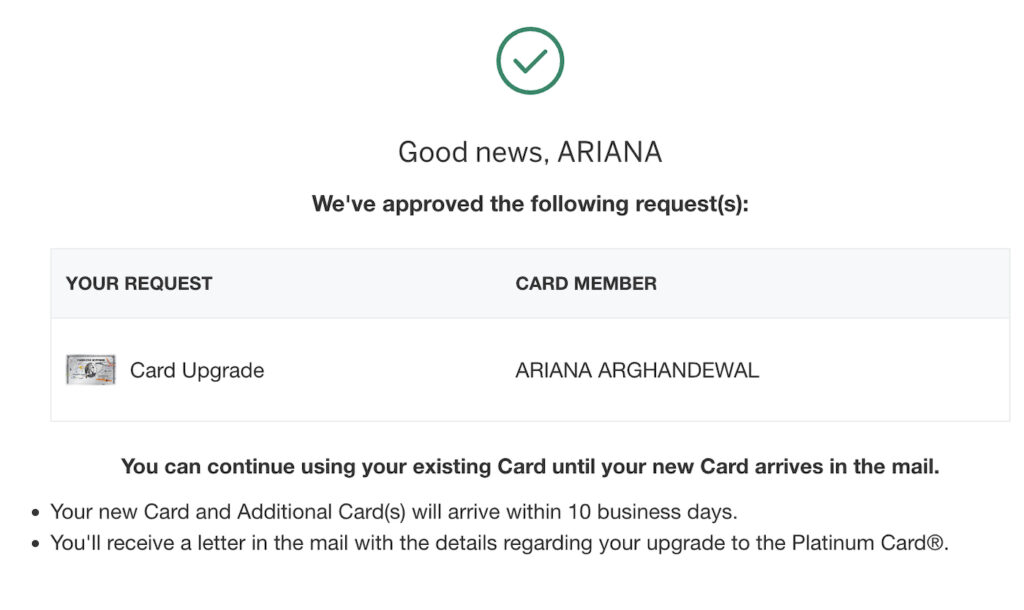 Amex Gold to Platinum upgrade approved